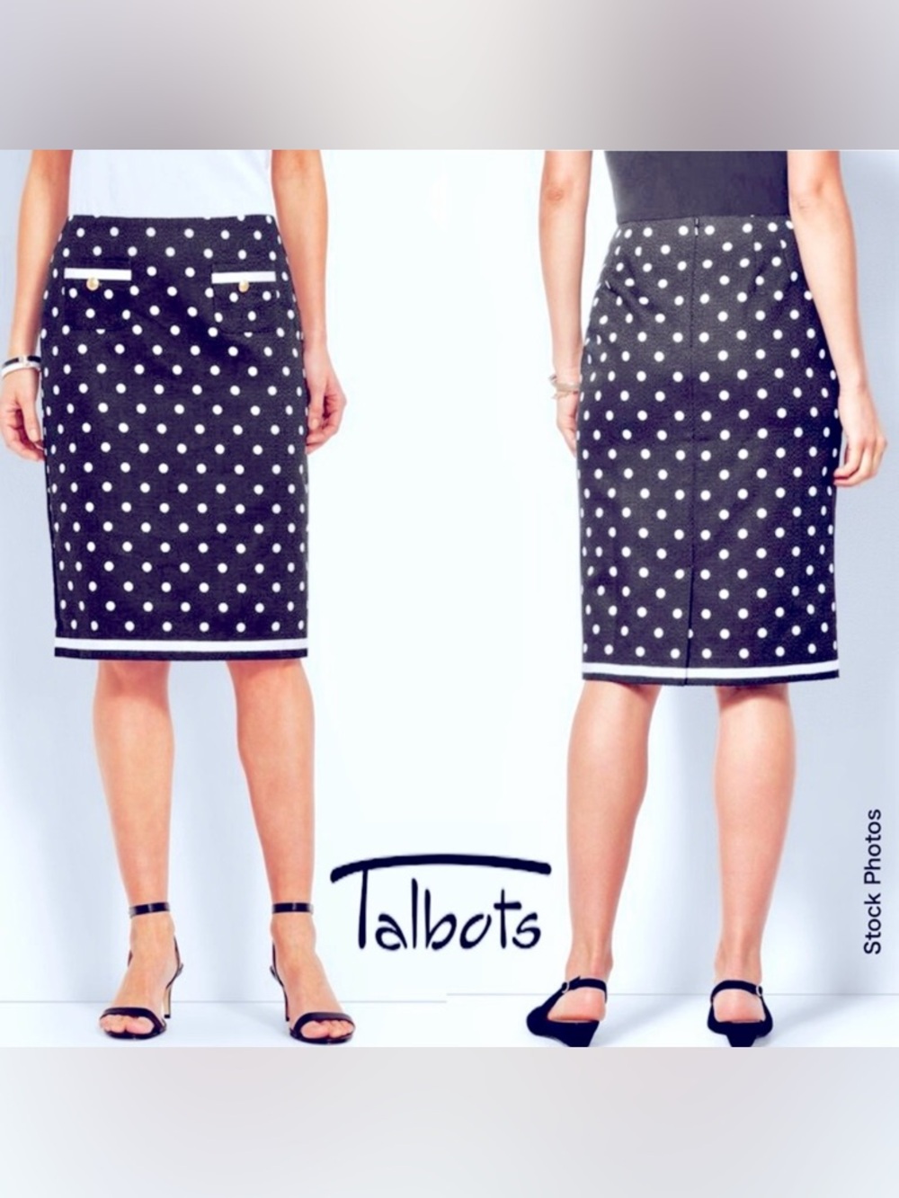 TALBOTS Blue White Polka Dot Pencil Skirt (2P)